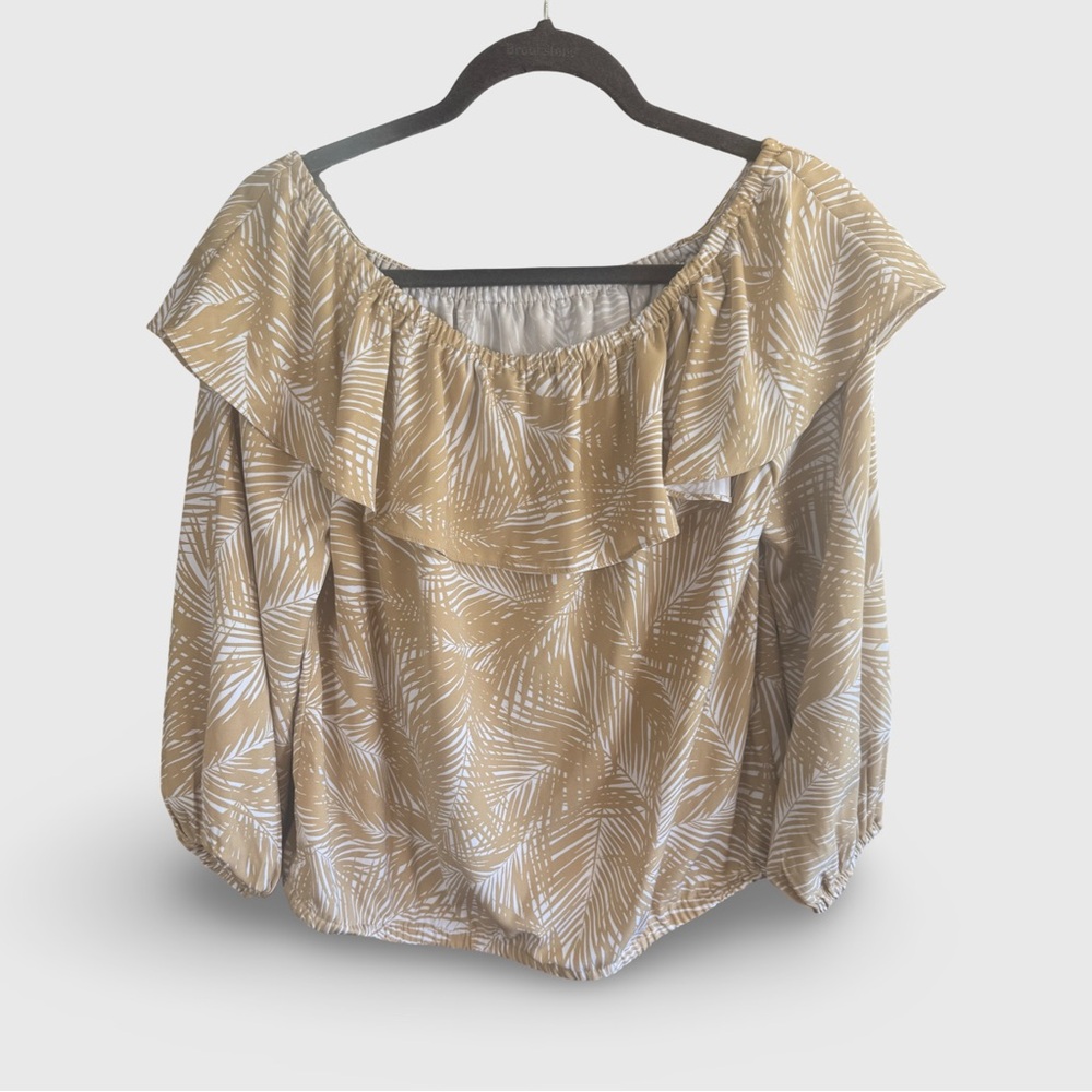 Michael Kors Beige Leaf Print Off-Shoulder Blouse